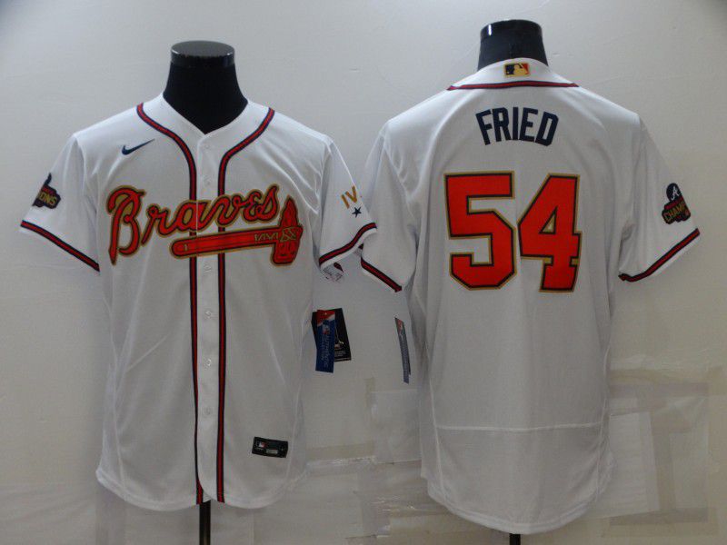 Men Atlanta Braves #54 Fried White Gold Elite Nike 2022 MLB Jersey